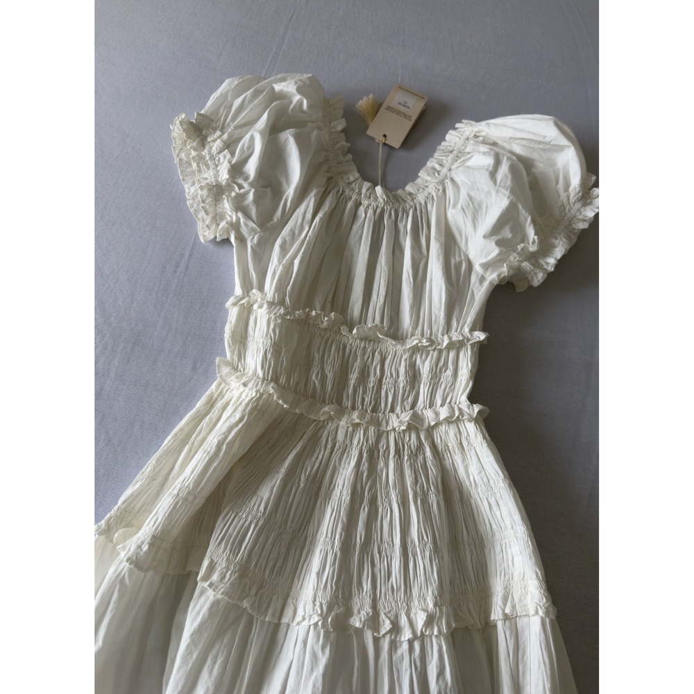 DOEN Leanne Dress Salt White Smocked Tiered Puff Sleeve Maxi Dress XS